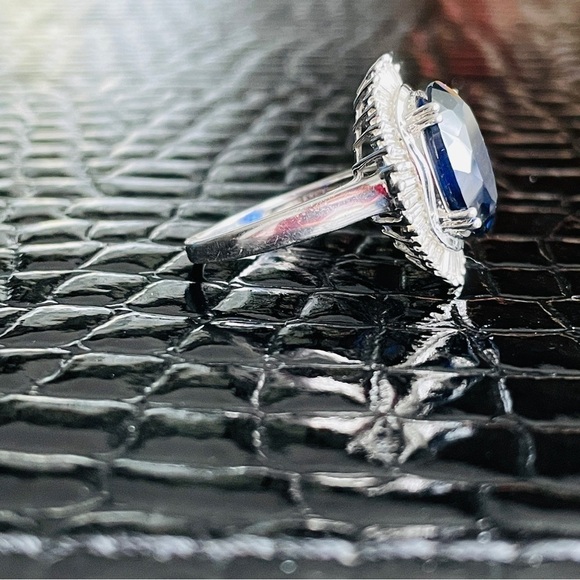 Lab Blue Sapphire Halo Sterling Silver Cocktail Ring & Earrings ASK FOR … - Picture 12 of 15